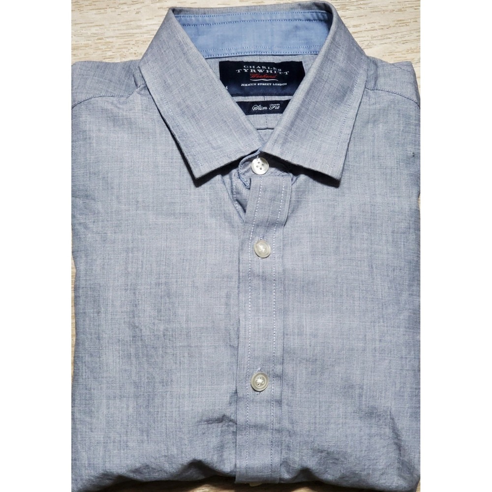 Charles Tyrwhitt Men's Grey Slim Fit Button Up Shirt Size Medium